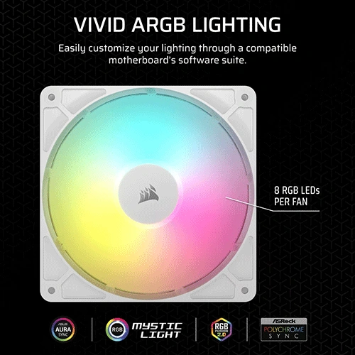 Corsair RS140 ARGB White 140mm PWM Cabinet Fan, Dual Pack